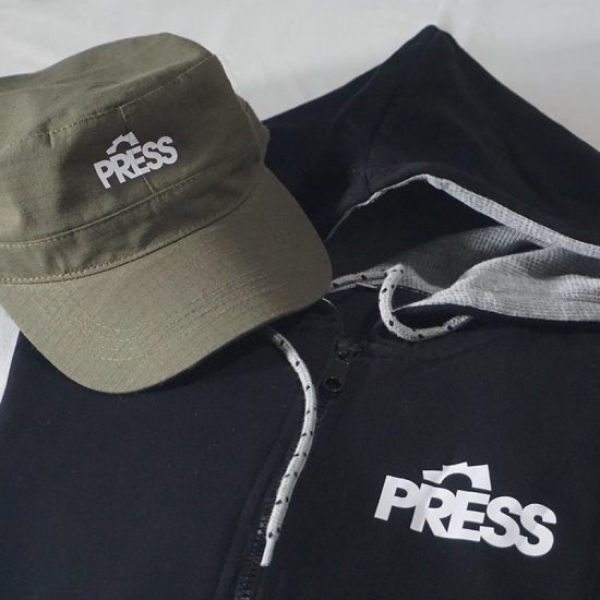 personalized press hoodie with press cap