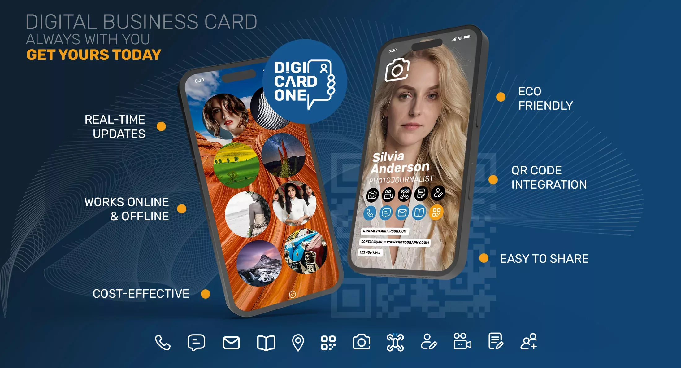 DigiCardOne digital business card for photographers, journalists, bloggers, content creators and any business