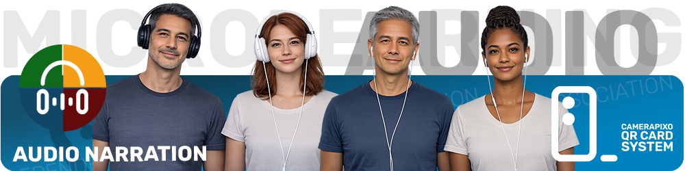 Micro-learning QR CARD SYSTEM Camerapixo Press Knowledge Center Audio Library