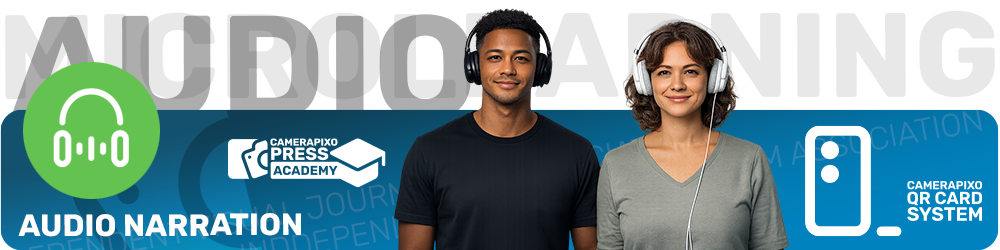 Micro-learning QR CARD SYSTEM Camerapixo Press Knowledge Center Audio Library