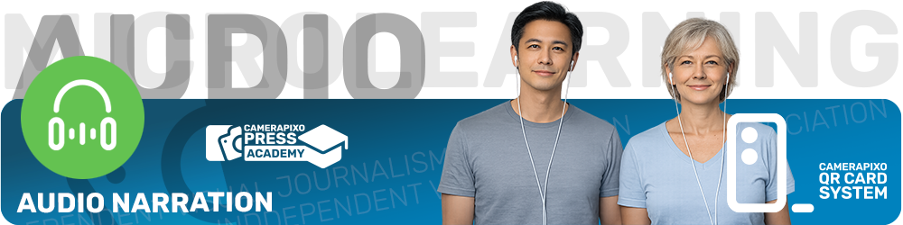 Micro-learning QR CARD SYSTEM Camerapixo Press Knowledge Center Audio Library