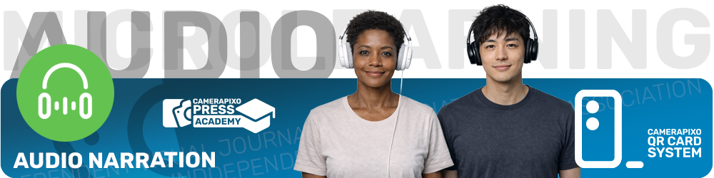 Micro-learning QR CARD SYSTEM Camerapixo Press Knowledge Center Audio Library