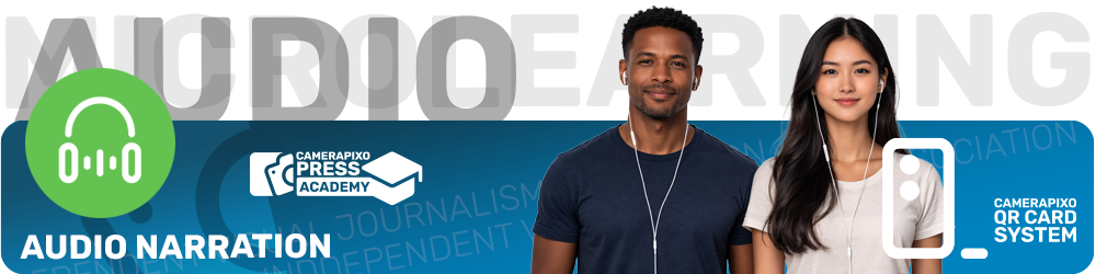 Micro-learning QR CARD SYSTEM Camerapixo Press Knowledge Center Audio Library