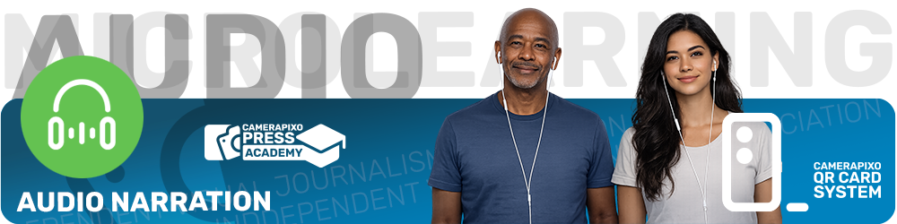 Micro-learning QR CARD SYSTEM Camerapixo Press Knowledge Center Audio Library