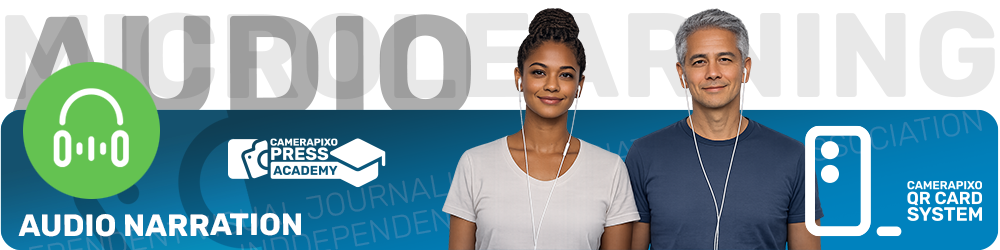 Micro-learning QR CARD SYSTEM Camerapixo Press Knowledge Center Audio Library