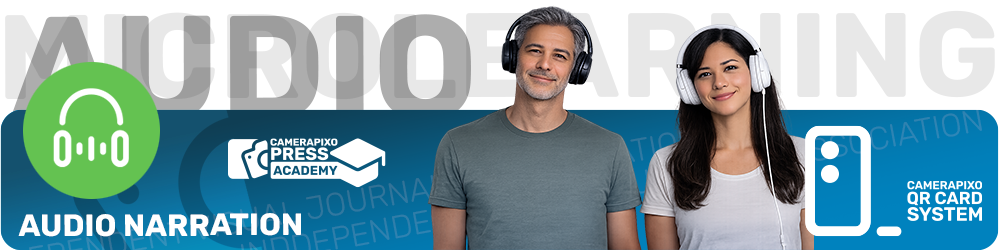 Micro-learning QR CARD SYSTEM Camerapixo Press Knowledge Center Audio Library